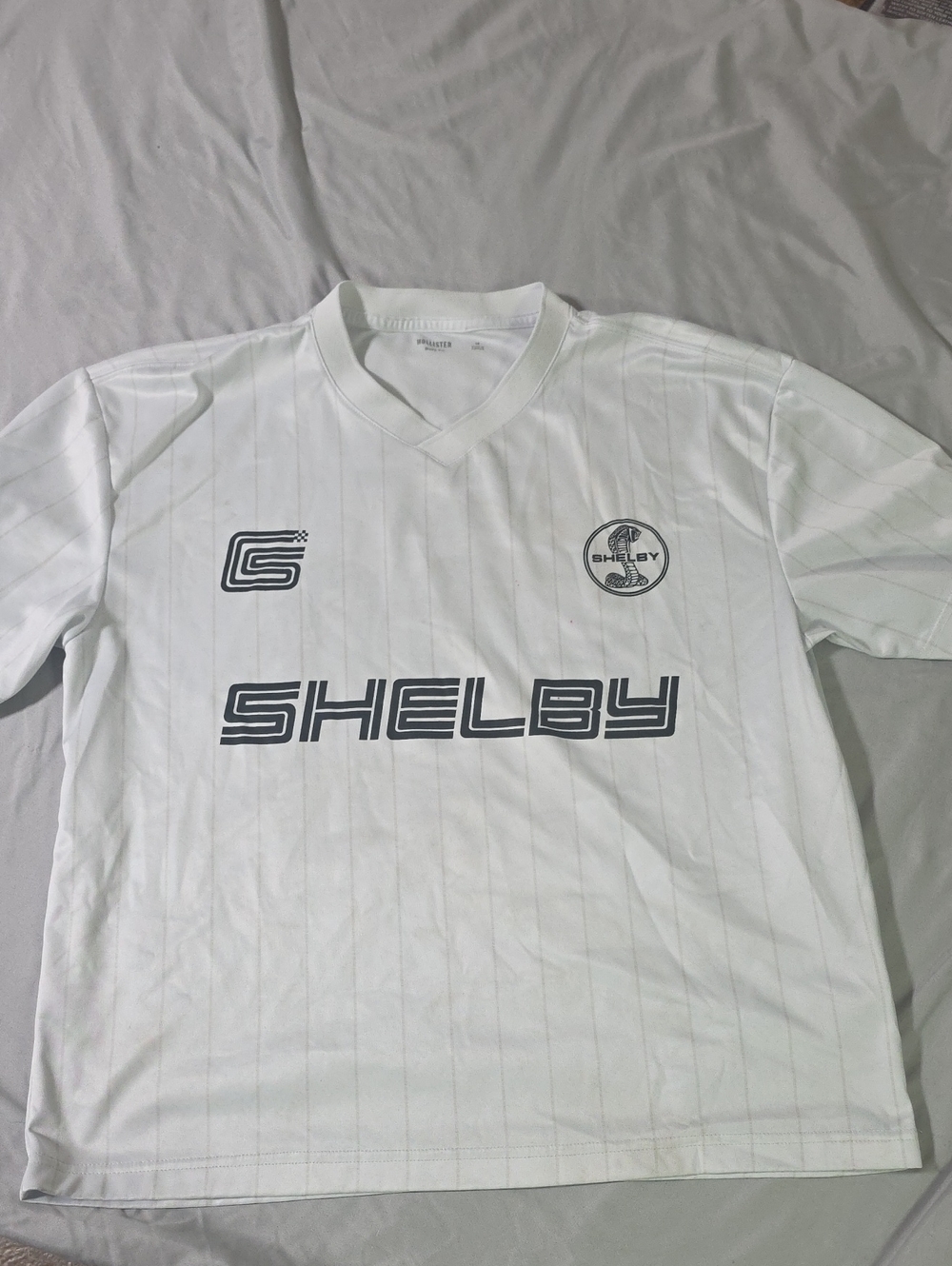 Hollister White Shelby Logo Pinstripe Soccer Shirt